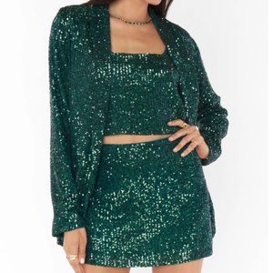 NWT Show Me Your MuMu Dance Blazer in Emerald Sequin. Size Small